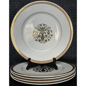 Vintage Taylor Smith Taylor 5 Dinner Plates 22 Karat Embossed Gold Heirloom